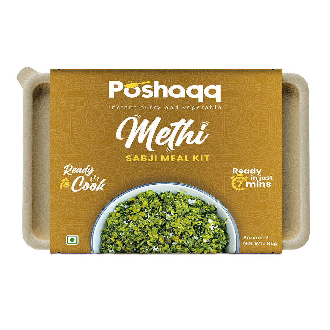 Poshaqq | Ready to Cook Methi Sabji Meal Kit | 2 Servings | Cooks in 7 Mins | No Preservatives | 25g Methi + 60g Masala | Net Wt. 85g (Pack of 1)