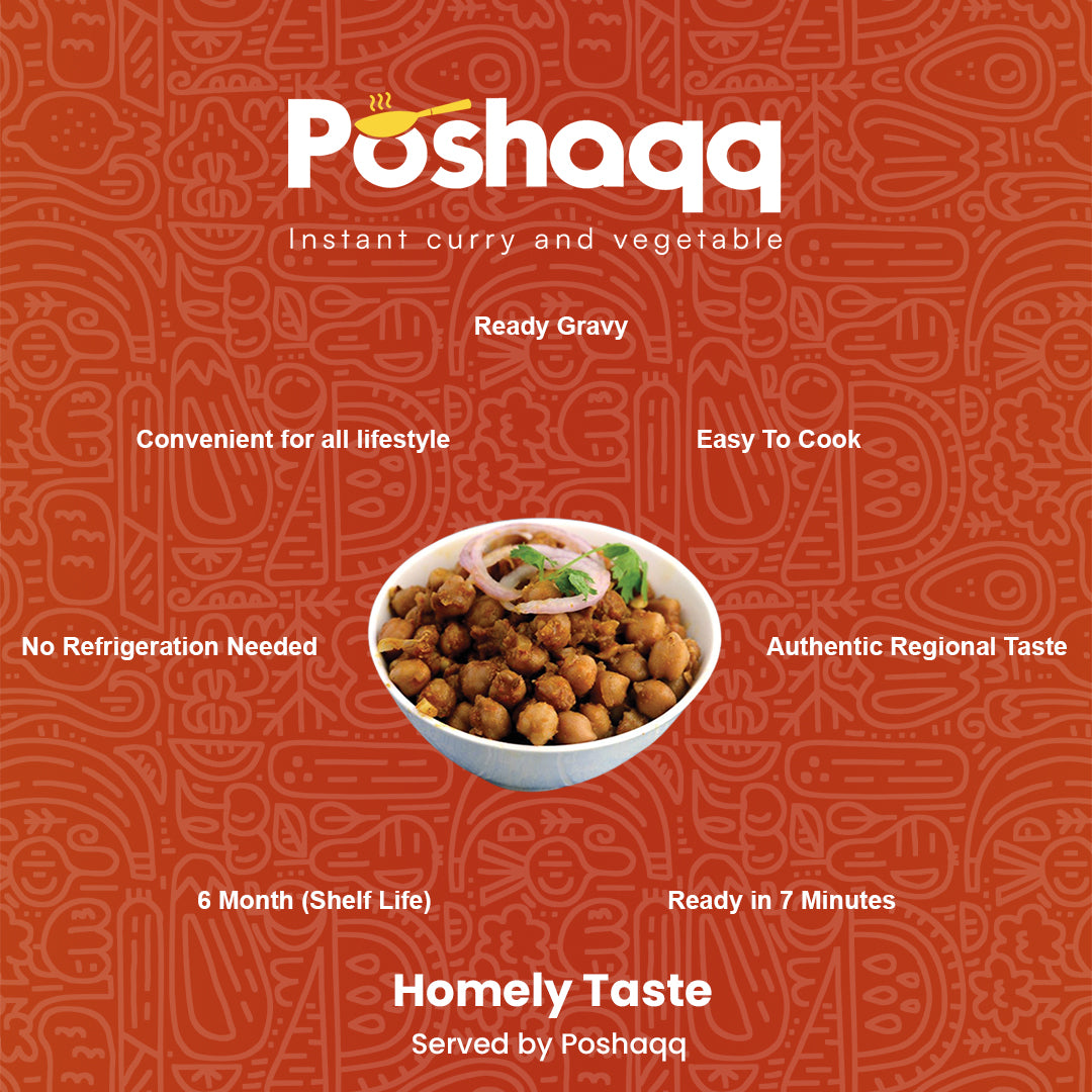 Poshaqq | Purani Dilli Chole Masala Curry Paste 75g | After Cooking 300GMS | Ready to Cook in 7 mins | Serves 2 | Just add Kabuli Chana | Made with Ghee | No Preservatives | Eat with Chawal, Puri, Bhature | Indian Masala Gravy