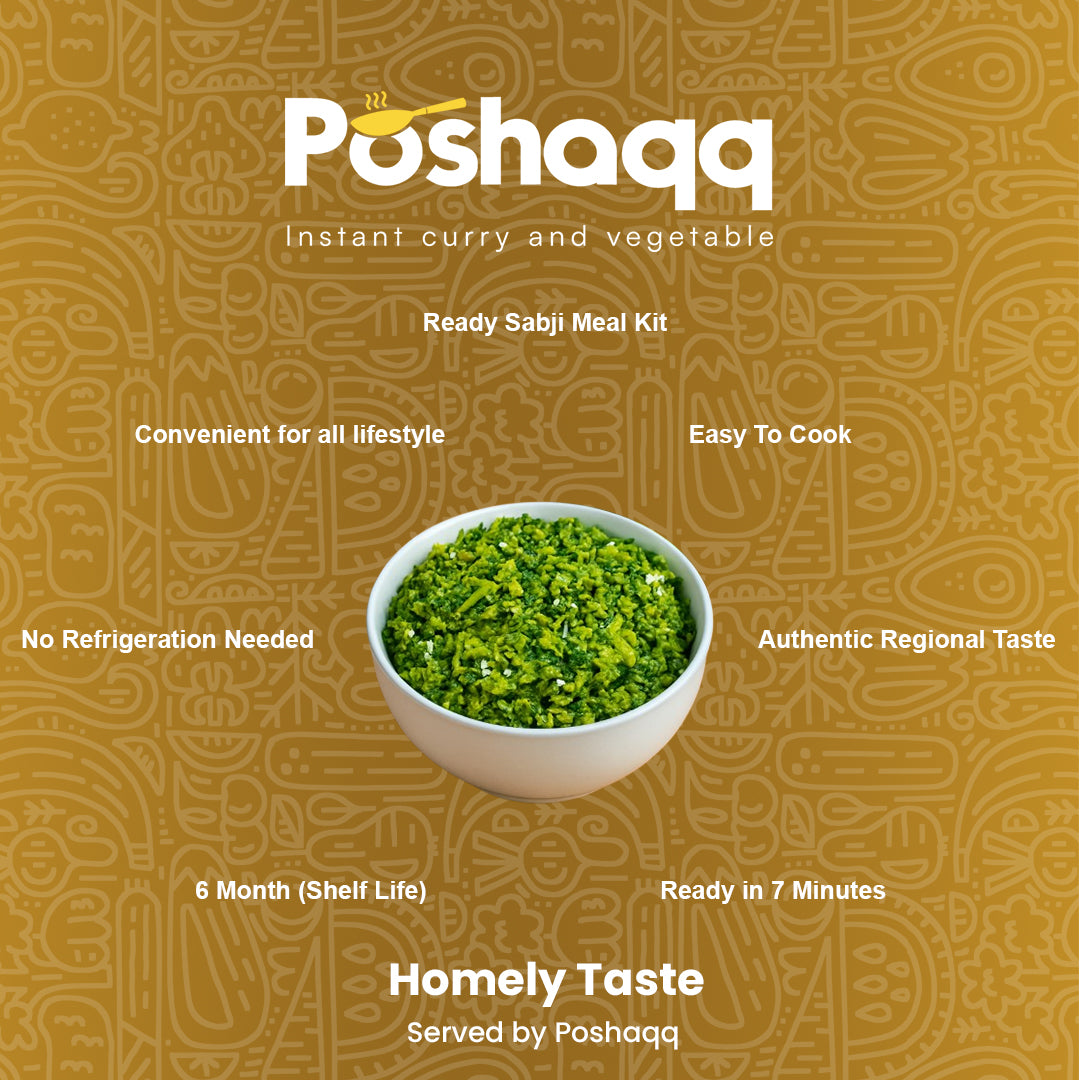 Poshaqq | Ready to Cook Methi Sabji Meal Kit | 2 Servings | Cooks in 7 Mins | No Preservatives | 25g Methi + 60g Masala | Net Wt. 85g (Pack of 1)