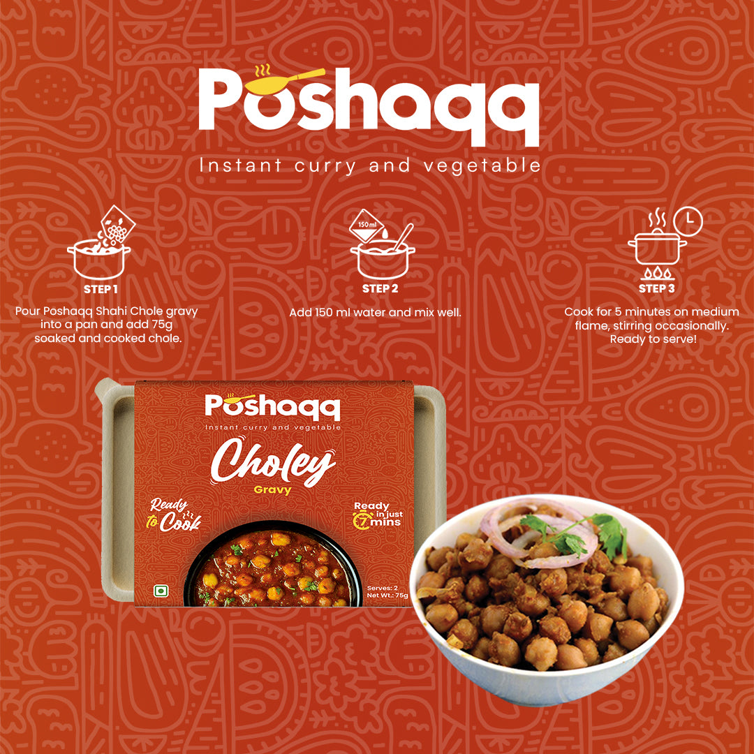 Poshaqq | Purani Dilli Chole Masala Curry Paste 75g | After Cooking 300GMS | Ready to Cook in 7 mins | Serves 2 | Just add Kabuli Chana | Made with Ghee | No Preservatives | Eat with Chawal, Puri, Bhature | Indian Masala Gravy