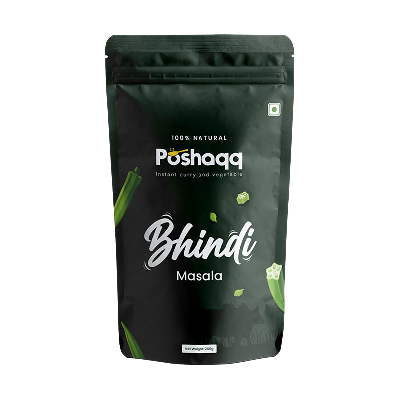 Poshaqq JAIN| Masala Bhindi Ready Mix | 100% Natural Masla Spice & Okra | Sabji Mealkit | Instant ready to cook Veg Bhaji | Ready to Eat or Cook | 25 grams Bhindi(Okra) and 60 grams Masala (Pack of 1) | After Cooking 300GMS | 2 servings