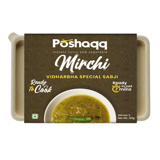 Poshaqq | Ready to Cook Mirchi Sabji |Mirchi Sabji Meal Kit | Ready in 7 mins | No Preservatives | Sabji Mealkit | Perfect for Lunch, Dinner & Travel | 85 grams Mirchi Masala (Pack of 1) | After Cooking 300GMS | 2 servings