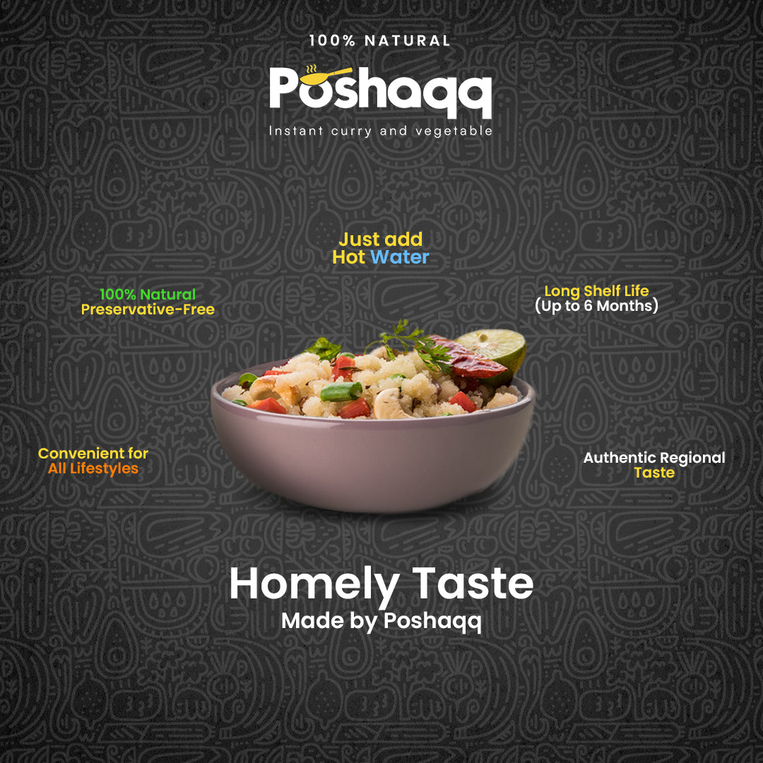 Poshaqq ready upma – minimal prep, ready in 3 minutes, no kitchen mess