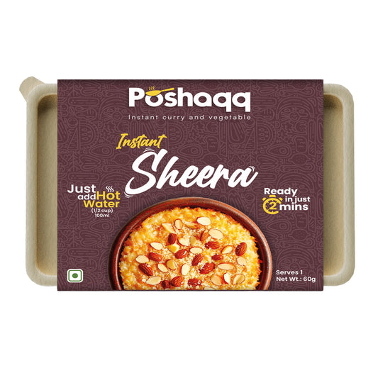 Poshaqq | Instant Ready to Eat Sweet Sheera with Added Cashew/Kaju | 3 Mins Breakfast Sweet Sheera Instant cup 60g | No Palm Oil, No Trans Fat & No Maida (60g (Pack Of 1))