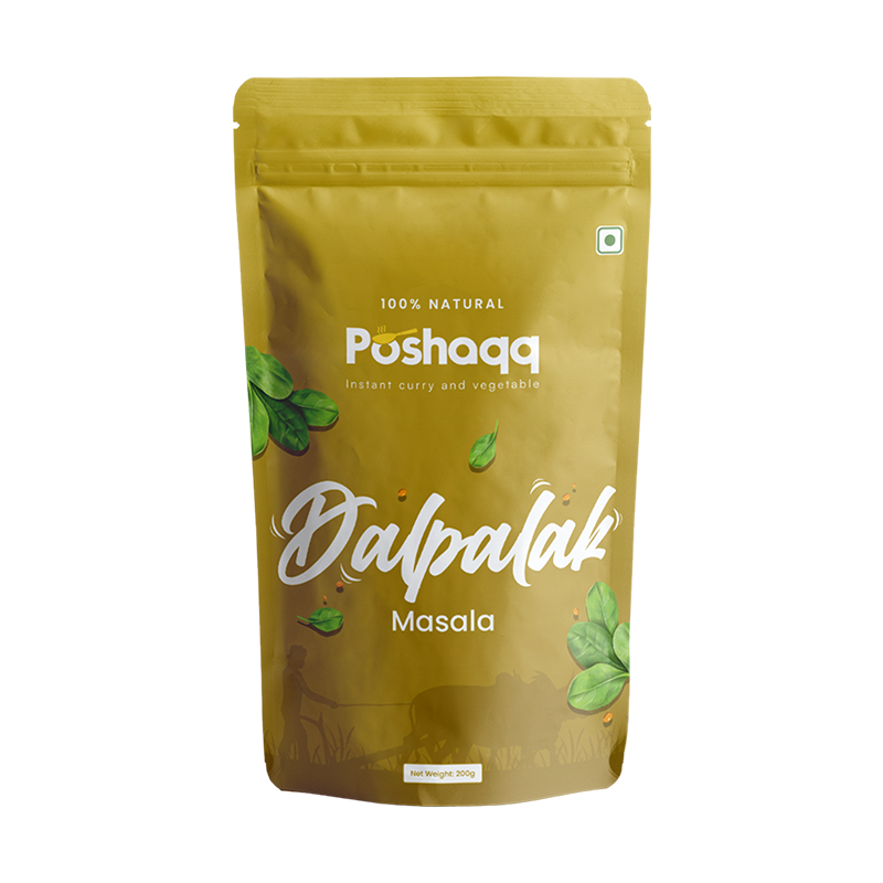 Poshaqq JAIN | Ready to Cook Dal Palak | Dal Palak Meal Kit | Ready in 7 mins | No Preservatives | Sabji Mealkit | Perfect for Lunch, Dinner & Travel | 25 grams Palak and 60 grams Masala (Pack of 1) | After Cooking 300GMS | 2 servings