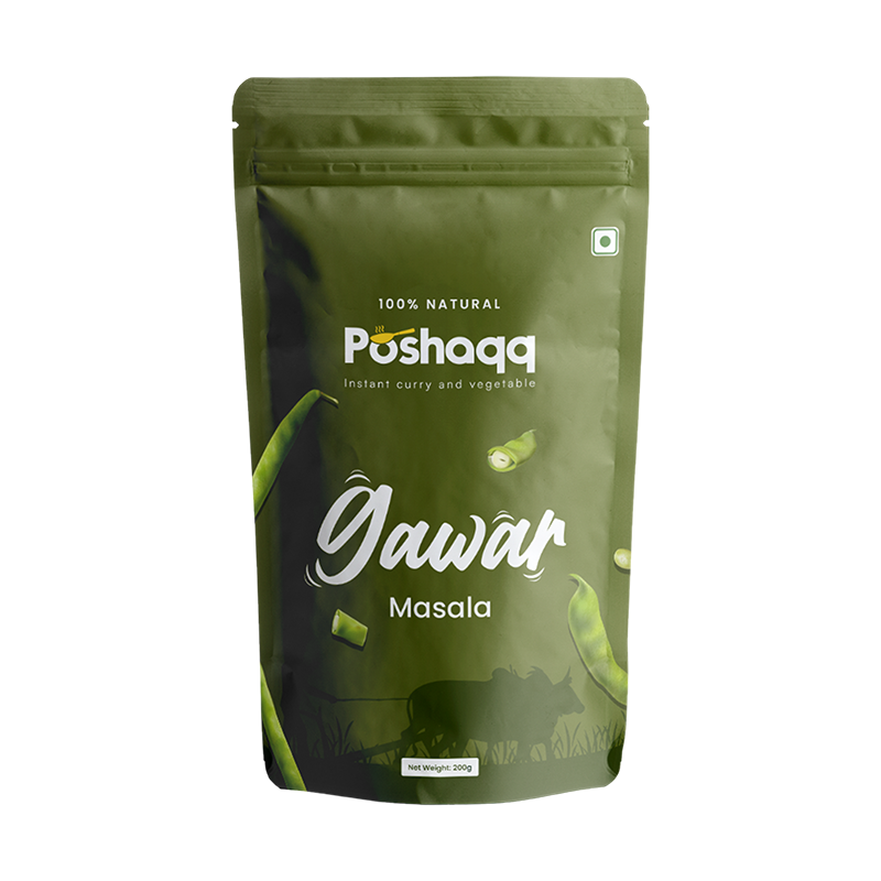 Poshaqq JAIN| Ready to Cook Guwar (Cluster Beans) | Gawar Meal Kit | Ready in 7 mins | No Preservatives | Sabji Mealkit | Perfect for Lunch, Dinner & Travel | 25 grams Gavar and 60 grams Masala (Pack of 1) | After Cooking 300GMS | 2 servings
