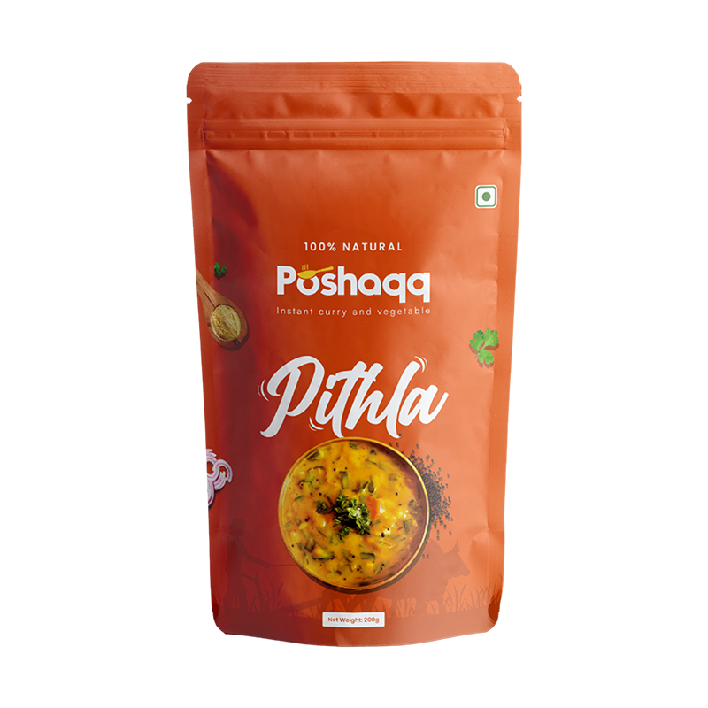 Poshaqq JAIN | Ready to Cook Traditional Maharashtrian Pithla | Made with Besan | Ready to eat pithla Mix | No Preservatives | Sabji Mealkit | Perfect for Lunch, Dinner & Travel | 2 servings,75 grams (Pack of 1)