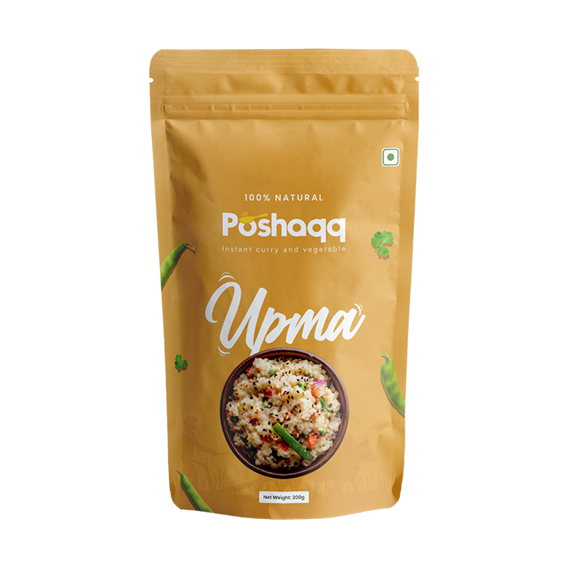Poshaqq JAIN| Ready to Eat Upma – Instant South Indian Breakfast with Semolina (Rava), Veggies & Spices | Healthy, High-Fiber, No Preservatives | Quick Cooking, Travel-Friendly Indian Snack (60 (Gram) Pack of 1)