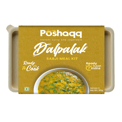 Poshaqq | Ready to Cook Dal Palak | Dal Palak Meal Kit | Ready in 7 mins | No Preservatives | Sabji Mealkit | Perfect for Lunch, Dinner & Travel | 25 grams Palak and 60 grams Masala (Pack of 1) | After Cooking 300GMS | 2 servings