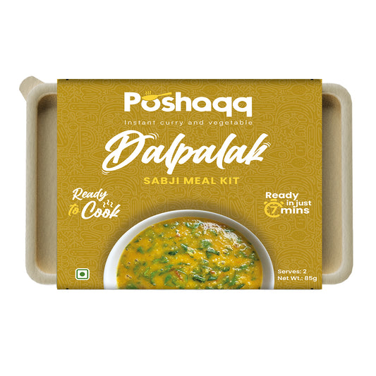 Poshaqq | Ready to Cook Dal Palak | Dal Palak Meal Kit | Ready in 7 mins | No Preservatives | Sabji Mealkit | Perfect for Lunch, Dinner & Travel | 25 grams Palak and 60 grams Masala (Pack of 1) | After Cooking 300GMS | 2 servings