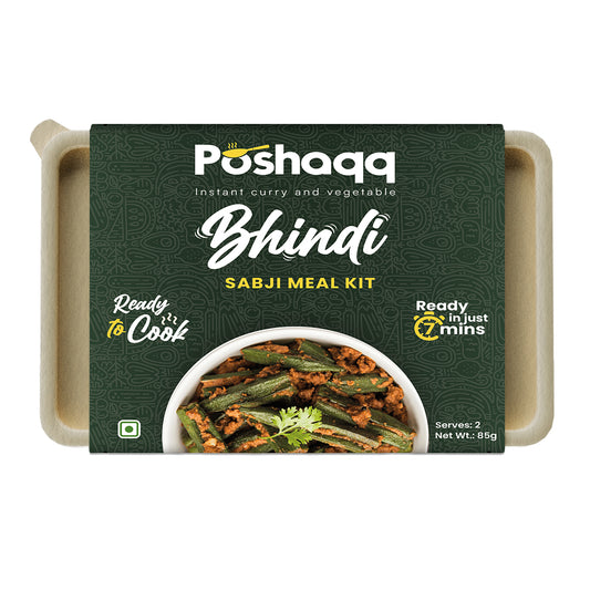 Poshaqq | Masala Bhindi Ready Mix | 100% Natural Masla Spice & Okra | Sabji Mealkit | Instant ready to cook Veg Bhaji | Ready to Eat or Cook | 25 grams Bhindi(Okra) and 60 grams Masala (Pack of 1) | After Cooking 300GMS | 2 servings