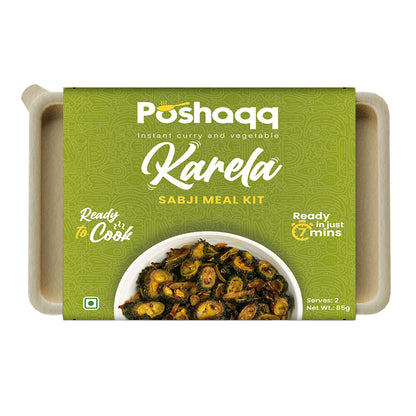 Poshaqq | Ready to Cook Karela with Spice Mix | Ready to Cook in 7 mins | No Preservatives | Easy to Cook karela with Masala Mix | After Cooking 300GMS | Sabji Meal Kit | 2 servings, 75gms