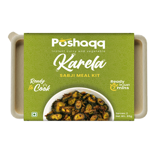 Poshaqq | Ready to Cook Karela with Spice Mix | Ready to Cook in 7 mins | No Preservatives | Easy to Cook karela with Masala Mix | After Cooking 300GMS | Sabji Meal Kit | 2 servings, 75gms