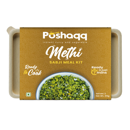 Poshaqq | Ready to Cook Methi Sabji Meal Kit | 2 Servings | Cooks in 7 Mins | No Preservatives | 25g Methi + 60g Masala | Net Wt. 85g (Pack of 1)