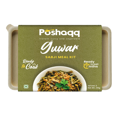 Poshaqq | Ready to Cook Guwar (Cluster Beans) | Gawar Meal Kit | Ready in 7 mins | No Preservatives | Sabji Mealkit | Perfect for Lunch, Dinner & Travel | 25 grams Gavar and 60 grams Masala (Pack of 1) | After Cooking 300GMS | 2 servings