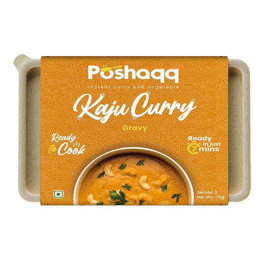 Poshaqq | Kaju Curry | Ready to Eat & Cook Meal Kit | After Cooking 350GM to Serve | Vegetarian Meal | Easy to Make Food | Just Add Milk and Cook | 2 Servings | 75 grams (Pack of 1)