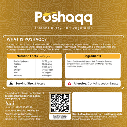 Poshaqq | Ready to Cook Methi Sabji Meal Kit | 2 Servings | Cooks in 7 Mins | No Preservatives | 25g Methi + 60g Masala | Net Wt. 85g (Pack of 1)