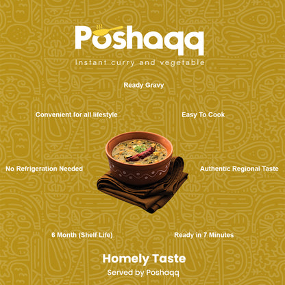 Poshaqq | Ready to Cook Dal Palak | Dal Palak Meal Kit | Ready in 7 mins | No Preservatives | Sabji Mealkit | Perfect for Lunch, Dinner & Travel | 25 grams Palak and 60 grams Masala (Pack of 1) | After Cooking 300GMS | 2 servings