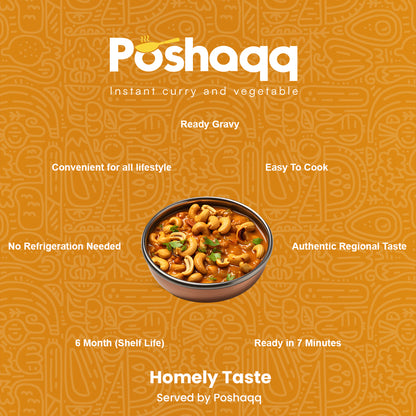 Poshaqq | Kaju Curry | Ready to Eat & Cook Meal Kit | After Cooking 350GM to Serve | Vegetarian Meal | Easy to Make Food | Just Add Milk and Cook | 2 Servings | 75 grams (Pack of 1)