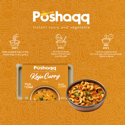Poshaqq | Kaju Curry | Ready to Eat & Cook Meal Kit | After Cooking 350GM to Serve | Vegetarian Meal | Easy to Make Food | Just Add Milk and Cook | 2 Servings | 75 grams (Pack of 1)