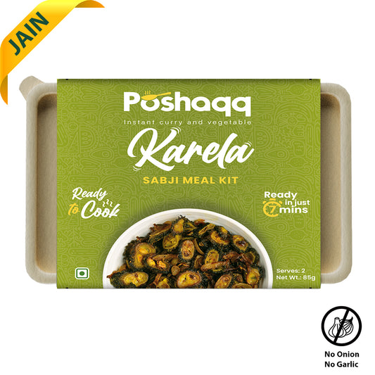 Poshaqq JAIN| Ready to Cook Karela with Spice Mix | Ready to Cook in 7 mins | No Preservatives | Easy to Cook karela with Masala Mix | After Cooking 300GMS | Sabji Meal Kit | 2 servings, 75gms