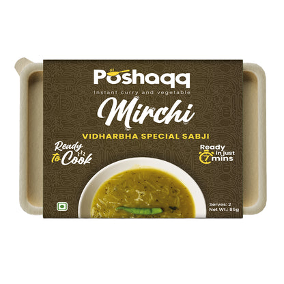 Poshaqq | Ready to Cook Mirchi Sabji |Mirchi Sabji Meal Kit | Ready in 7 mins | No Preservatives | Sabji Mealkit | Perfect for Lunch, Dinner & Travel | 85 grams Mirchi Masala (Pack of 1) | After Cooking 300GMS | 2 servings
