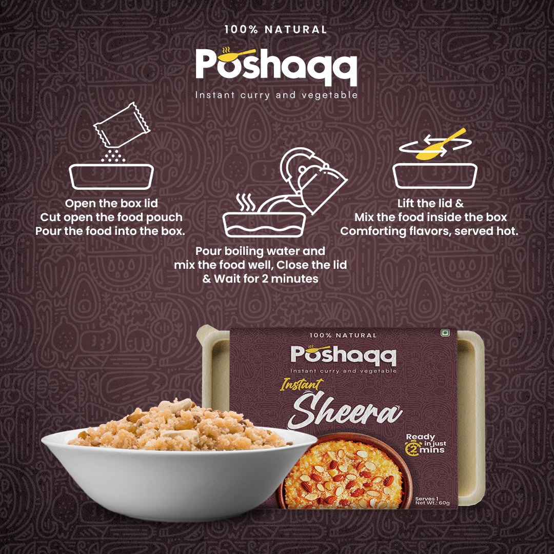 poshaqq|Ready in 7 mins sheera mix by Poshaqq – hassle-free Indian sweet, zero kitchen waste