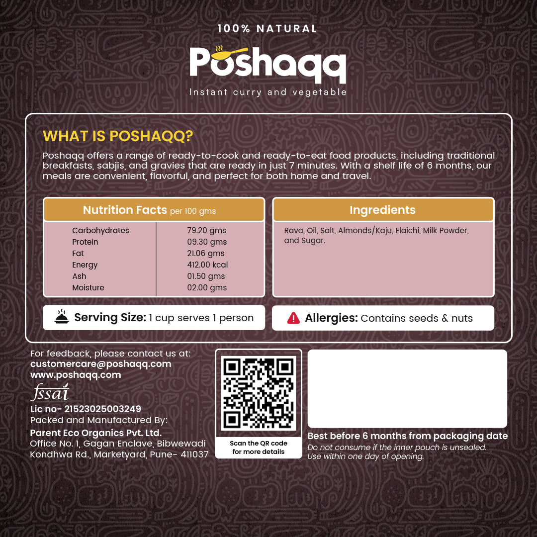 Ready in 3 mins sheera mix by Poshaqq – hassle-free Indian sweet, zero kitchen waste