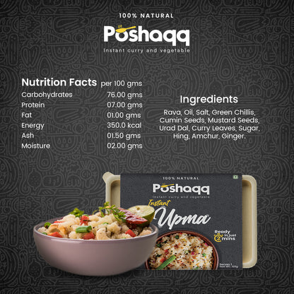 Poshaqq ready upma – minimal prep, ready in 3 minutes, no kitchen mess
