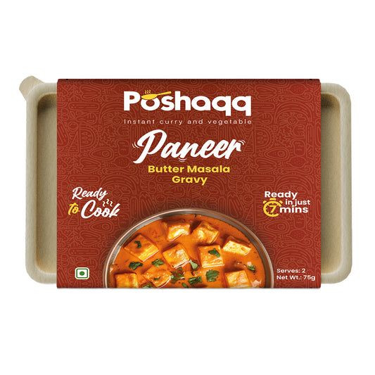Poshaqq | Paneer Butter Masala Gravy | Ready to Cook | No Preservatives | Vegetarian | After Cooking 350GM to Serve | Easy to Make Food | 2 Servings | 75 grams (Pack of 1)