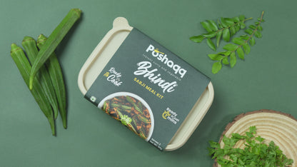 Poshaqq | Masala Bhindi Ready Mix | 100% Natural Masla Spice & Okra | Sabji Mealkit | Instant ready to cook Veg Bhaji | Ready to Eat or Cook | 25 grams Bhindi(Okra) and 60 grams Masala (Pack of 1) | After Cooking 300GMS | 2 servings