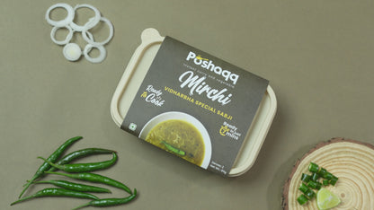 Poshaqq | Ready to Cook Mirchi Sabji |Mirchi Sabji Meal Kit | Ready in 7 mins | No Preservatives | Sabji Mealkit | Perfect for Lunch, Dinner & Travel | 85 grams Mirchi Masala (Pack of 1) | After Cooking 300GMS | 2 servings