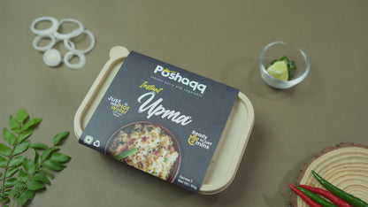 Poshaqq | Ready to Eat Upma – Instant South Indian Breakfast with Semolina (Rava), Veggies & Spices | Healthy, High-Fiber, No Preservatives | Quick Cooking, Travel-Friendly Indian Snack (60 (Gram) Pack of 1)