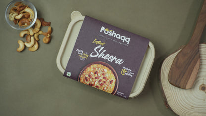 Poshaqq | Instant Ready to Eat Sweet Sheera with Added Cashew/Kaju | 3 Mins Breakfast Sweet Sheera Instant cup 60g | No Palm Oil, No Trans Fat & No Maida (60g (Pack Of 1))