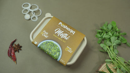 Poshaqq | Ready to Cook Methi Sabji Meal Kit | 2 Servings | Cooks in 7 Mins | No Preservatives | 25g Methi + 60g Masala | Net Wt. 85g (Pack of 1)